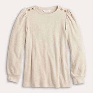 Women's LC Lauren Conrad Ribbed High Cuff Crew Neck Balloon Sleeves Top Size XXL